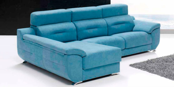 Sofá azul chaise longue muebles Thermobel Segovia